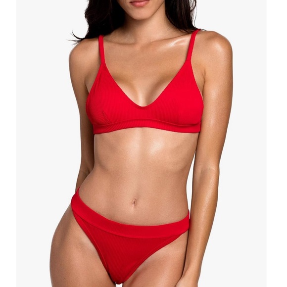 Prima Swim Red Ribbed Bikini Set - Picture 1 of 4